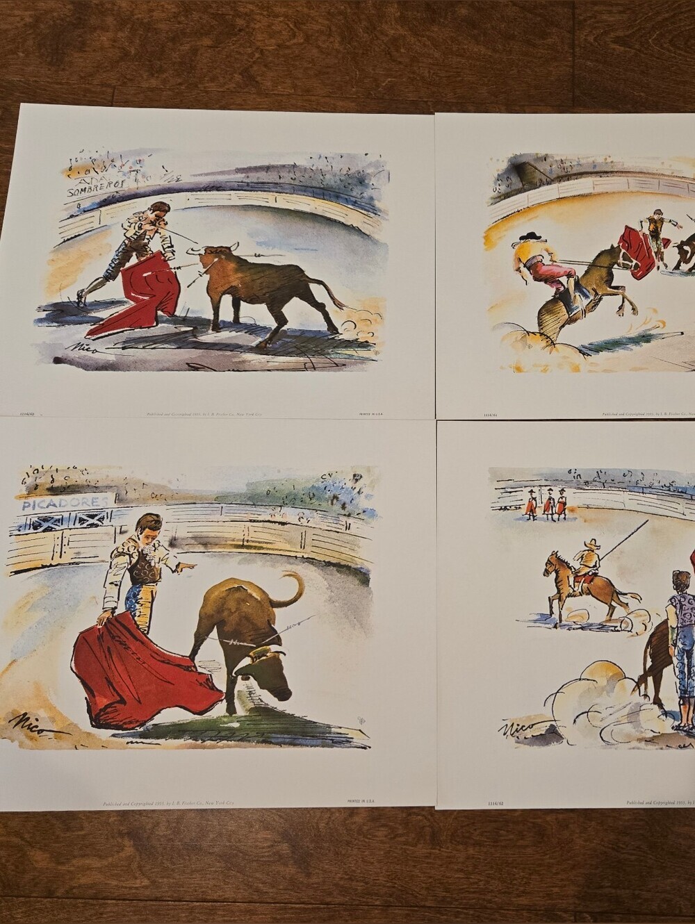 Toreros Printed Copies By Nico Plaza De Toros Vibrant Water Colors Vintage 1953